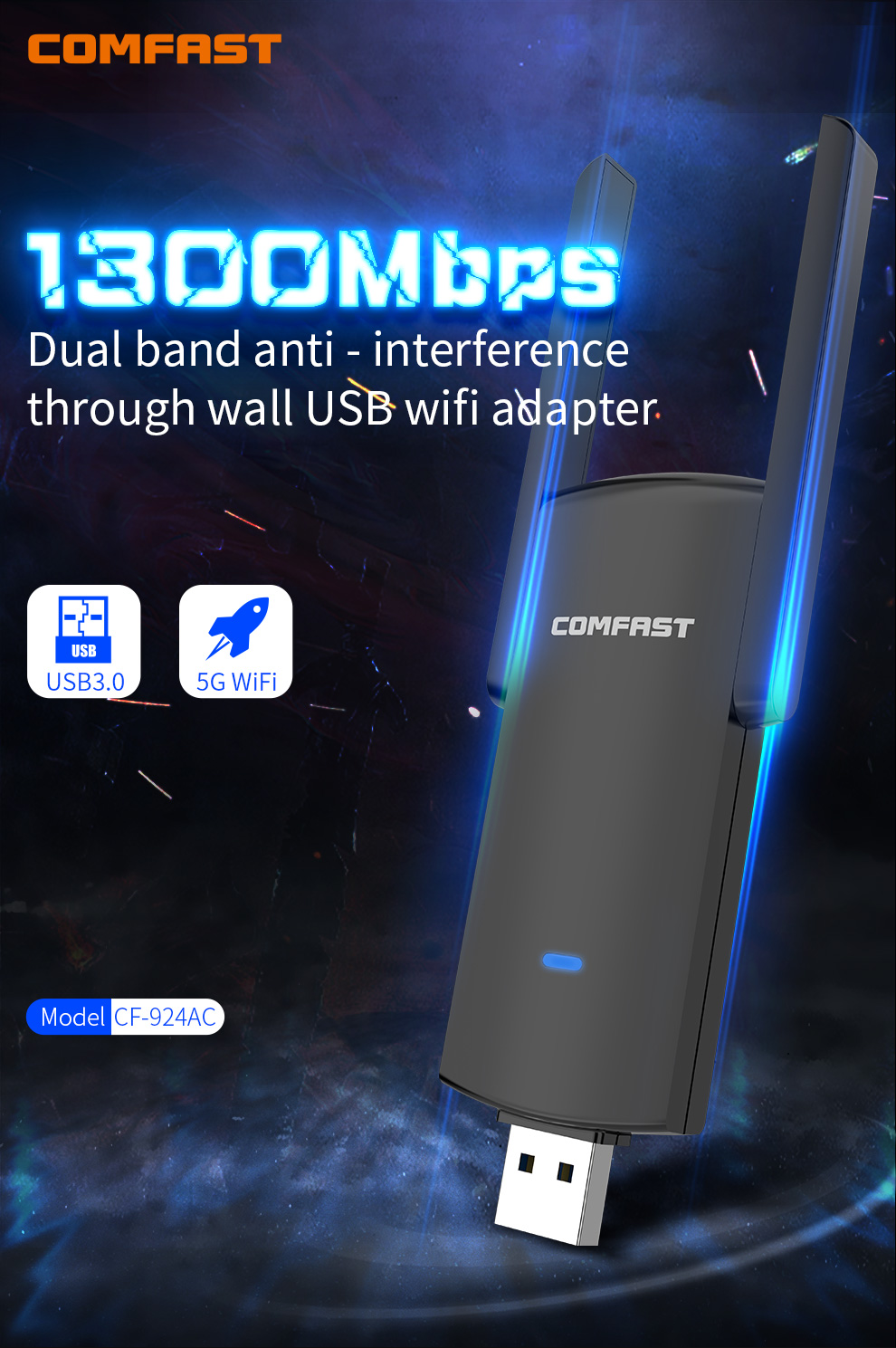 COMFAST WiFi USB Aadapter 1300Mbps 5Ghz RTL8812 ..